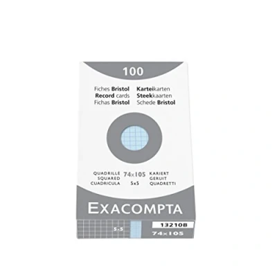 Bild av Exacompta 13210B förpackning (med 100 indexkort, utan hål, DIN A7, 7,4 x 10,5 cm, rutig, perfekt för skolan) 1 pack blå