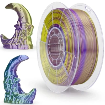 Bild av ZIRO PLA Filament Triple Color Coextrusion Silk 3D Printer 1.75mm för skrivare och pennor, Flerfärgad Rainbow Filament, 1kg (2.2lbs), Grön blå lila
