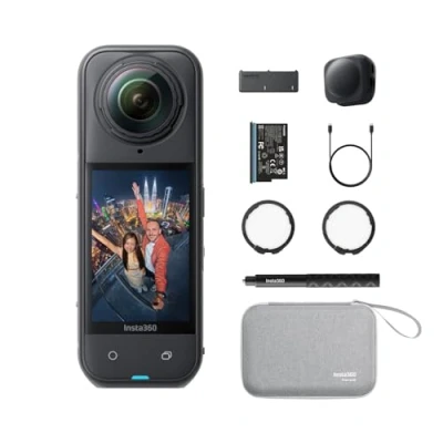 Bild av Insta360 X5 måste hae paket vattentät 8K 360 actionkamera, ledande i svagt ljus, osynlig selfie stick effekt, robusta och utbytbara linser, 3 timmars batteri, integr. Vindskydd, stabilisering