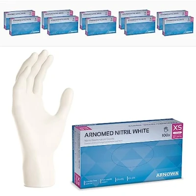 Bild av ARNOMED engångshandskar vit, nitrilhandskar XS, 1000 st/låda, puderfria &amp; latexfria, engångshandskar, handskar finns i storlekarna S, M, L XL.