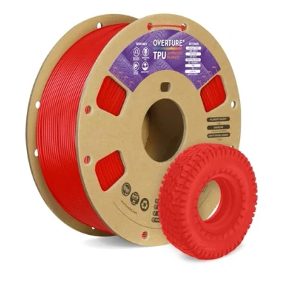 Bild av OVERTURE TPU Filament 1.75mm Flexible Roll, 95A Soft 3D Printer Filament, 1kg Spool (2.2 lbs), Dimensional Accuracy +/ 0.02 mm(Red)