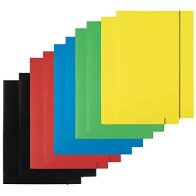 Bild av D.RECT 10 stycken (2 per färg 5 x 2) samlarmapp av kartong pärm med gummi mapp gummiband för DIN A4 3 flikar 300 g, snabbhäftapparat blandade
