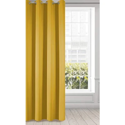 Bild av Eurofirany Logan gardin ogenomskinlig, mörkläggningsgardin, satin mörkläggningsgardin med öljett 1 st. Öljettgardin, elegant, slät, enfärgad, vardagsrum, sovrum, senapsgul, 135 x 250 cm