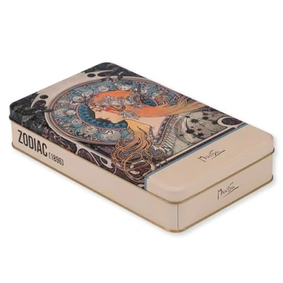 Bild av NOTIQUE Plåtburk, metallburk med lock, nostalgisk konst, burk, kakburk, förvaringsburk för småsaker Herbarium kollektion (Alfons Mucha Zodiac)