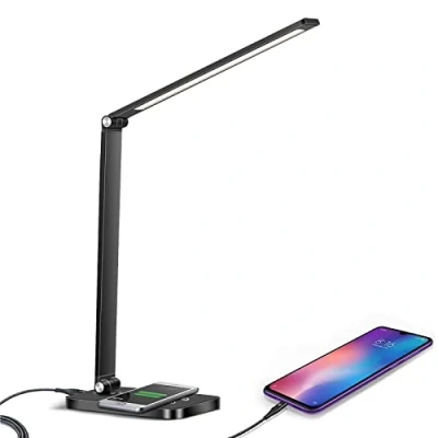 Bild av KEPEAK LED skrivbord, dimbara skrivbordslampor, 5 färglägen, 10 ljusstyrkenivåer, sänglampa med USB port och timerfunktion, touch kontroll, energisparande