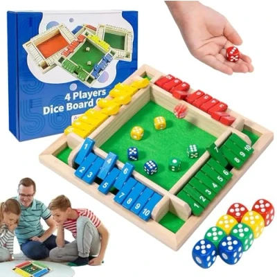 Bild av AHYDFSR Shut The Box tärningsspel 4 spelare, trä brädspel, 8 tärningar klassiska bordsspel för klassrum, matematik pedagogiska leksaker, brädspel semester underhållande spel pub