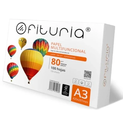 Bild av A3 ark, multifunktionspapper för skrivare och kopiator, vitt papper arbetsplatser hemmabruk, ark 80g/m², arkpaket ophituria (100 ark)