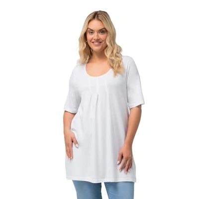 Bild av Ulla popken damer stora storlekar överdimensionerade plus size t shirt, dekorativa veck, A linje, rund hals, halv ärm, modal snövit 42 796473200 42+, Snusnäsduk, 44
