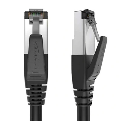 Bild av KabelDirekt CAT8 Ethernet kabel 15 m Internet /nätverkskabel med brottsäker design och blixtsnabba bithastigheter på 40 Gbps (CAT8.1, idealisk för Gaming/PS5/Xbox/Switch, RJ45 kontakt, svart)