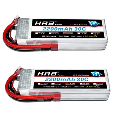 Bild av HRB 4S Lipo batteri 2 200 mAh 14,8 V 30C med Dean T kontakt, klass A litiumpolymerbatteri för RC lastbil FPV racing drönare Quadcopters flygplan båt (2 paket)