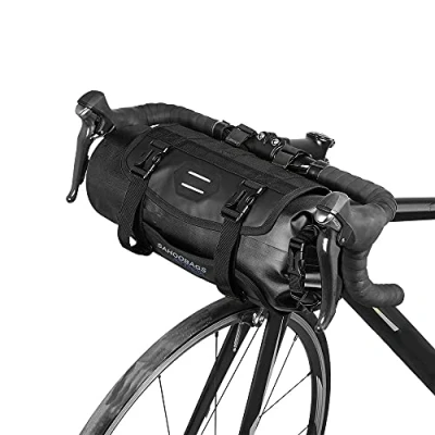 Bild av Vattentät främre cykelväska, packväska för cykelstyre, ställning med hjul, torrväska, toppstängning, 3 7 L, justerbar (svart), vattentät, lätt cykelsätesväska