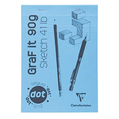 Bild av Clairefontaine Ref 96693C Graf It vit limmad prick rutnät skissblock (80 ark) A4 storlek, 90 gsm ritpapper, himmelsblått omslag, mikroperforerade ark, topplimmad