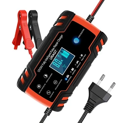 Bild av URAQT Batteriladdare, 8A 12V/24V Helautomatisk Laddare med LCD Pekskärm, Underhållsladdare, Bilbatteriladdare, Smart Laddare, Lämplig för Bilar, Motorcyklar, Gräsklippare Eller Fartyg Etc.