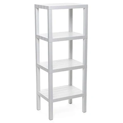 Bild av Tatay Rektangulär Lombokhylla, 4 höjder, polypropylen, BPA fri, träeffektfinish, halkfria stopp, max 10 kg per hylla, enkel montering. Mått 38 x 29 100 cm, vit