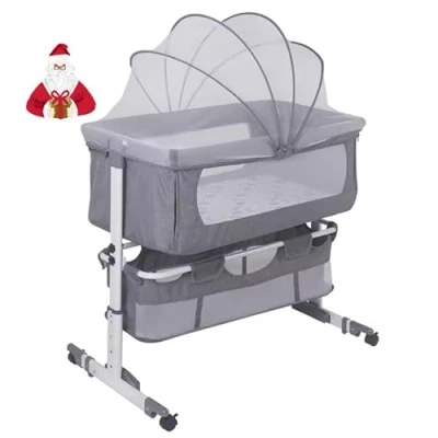 Bild av BBAUER Cododo babysäng, vagga med madrass och myggnät, justerbar höjd, babysäng för spädbarn från 1 till 36 månader, Mobile babyrum (92 x 58 7087 cm grå)