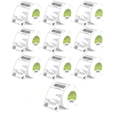 Bild av 10 rullar, 5 000 premiumbelagd direkt termisk etikett, 100 mm x 150 (4 tum 6 tum), självhäftande, för Zebra, MUNBYN, Rollo, TSC, Toshiba, Citizen, Direct Thermal Etikettskrivare, LP2844, GK420D,