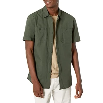 Bild av Amazon Essentials Men&#039;s Kortärmad Chambray skjorta, Olivgrön, XL