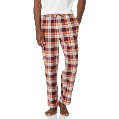 Bild av Amazon Essentials Men&#039;s Pyjamasbyxa i flanell (finns Big &amp; Tall), Vinröd Orange Vit Rutig, L