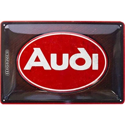 Bild av Nostalgic Art Plåtskylt i retrostil, Audi Logo Red Shine Presentidé för biltillbehörsälskare, av metall, Deko vintagedesign, 20 x 30 cm