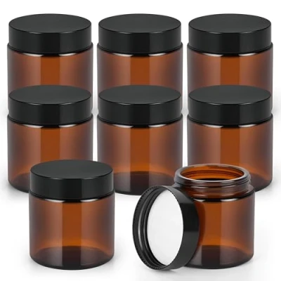 Bild av Winter Shore 120 ml Runda Amber Glasburkar med Svarta Lock (8 Pack) Glasljusburkar för Ljusstöpning Mini Behållare Kosmetika, Lotion, Smink &amp; Salvor Små