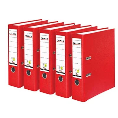 Bild av Original Falken 5 Pack PP Color Plastmappar. Made in Germany. 8 cm bred DIN A4 röd vegansk. Perfekt för kontoret och hemmet. brevmapp kontorsmapp plastmapp slitsad mapp ringpärm