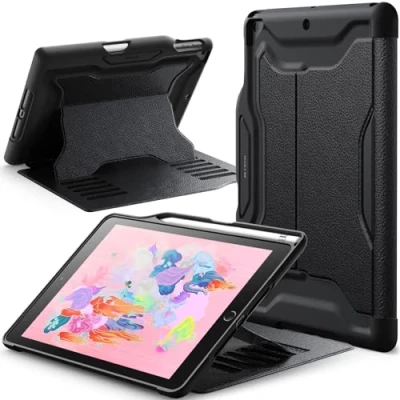Bild av JETech Fodral för iPad 9,7 Tum 2018/2017 (6:e/5:e Gen) med Pennhållare, Skyddande Magnetiskt Stativ Flera Vinklar, Stötskyddad (Svart)