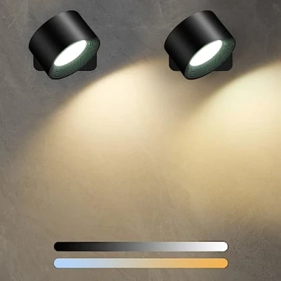 Bild av Diealles Shine LED vägglampa inomhus 2 stycken, uppladdningsbara vägglampor med 3 ljusstyrkor och färger, 360 vridbar touch kontroll batteri för sovrum kök badrum vardagsrum (svart)