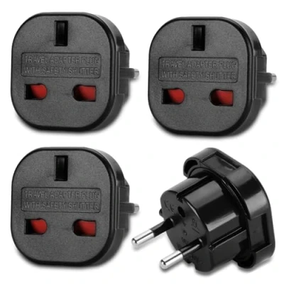 Bild av Welsberg 4x Reseadaptrar UK till EU, Adapter Brittisk Sverige Kontakt, 3 stift EU 2 stift, Adapterset för Europa, Sverige, Frankrike, Tyskland, Italien, svart