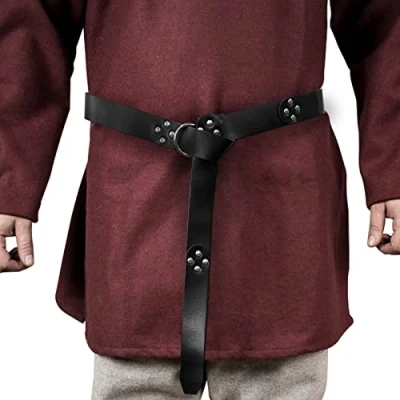 Bild av HiiFeuer Medieval PU Leather Ring Belt, Retro Renaissance Rivets Belt for LARP, Ren Faire &amp; Halloween (Black B)