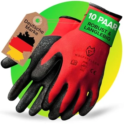 Bild av WOLFSFELLER 10 par robusta och bekväma handskar arbetshandskar herr storlek 11 kvinnor trädgårdshandskar män mekaniska med robust latexbeläggning