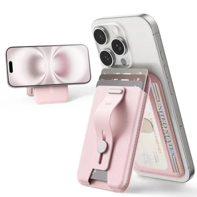 Bild av ESR Magsafe korthållare, 5 kort, justerbart stativ, säkert kontaktspänne, plånbok för iPhone 16/15/14/13/12, inte 13/12 Mini, kompatibel med Location, rosa