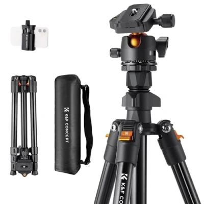 Bild av K&amp;F Concept Kamerastativ,163CM Resestativ för Kamera,Lättviktsstativ i Aluminium, Kompakt Stativ Reflexkamera med 360 Kulhuvud och Frigöringsplatta DSLR Kamera K234A0 (Endast 1.15kg)