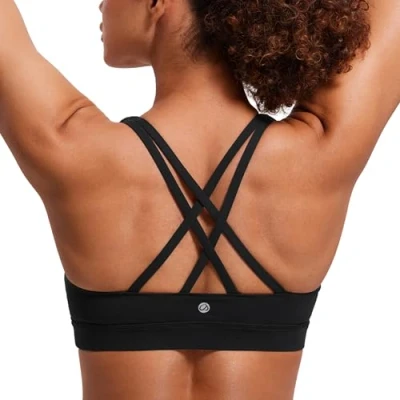 Bild av CRZ Yoga Strappy Sports Bh För Kvinnor Criss Cross Back Workout Vadderad Trådlös Svart S