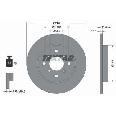 Bild av TEXTAR 92153300 Disque de frein 240 10 04/08 100 plein sans boulon fix roue, moyeu roue SUZUKI: Baleno I 3/5 portes