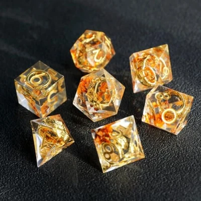 Bild av Elifel DND tärningsset herre of the rings D4 D6 D8 D10 D% D12 D20 handgjord konstharts skarpkantad D &amp; kub för dungeons och dragons pathfinder rollspel bordsspel RPG MTG spel med presentförpackning