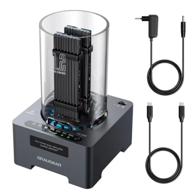 Bild av M.2 NVMe SSD Clone station för PCIe, M Key, USB3.2 Gen2 x 2 20 Gbps dockningsstation, 60 mm tyst fläkt, strömförsörjning