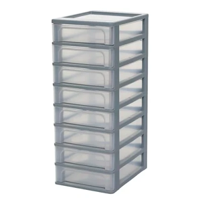 Bild av Iris Ohyama, Torn, Dresser, Plastförvaringsorganisator Med ergonomiskt handtag, 8 + 4L, Enhet, integrerat BPA fritt, Kontor, Sovrum, Vardagsrum, OCH 2080, Grå