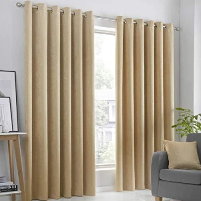 Bild av Fusion Strata vävda öljett fodrade gardiner, ocka, 66 x 90 tum, 100% polyester, B 168 cm (66 tum) D228 (90
