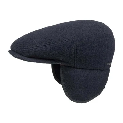 Bild av Stetson Kent Wool Öronklaffar Flat Cap Damer/Herrar Made in the EU ullkeps keps med skärm, öronklaffar, foder, foder vinter höst L (58 59 cm) blå