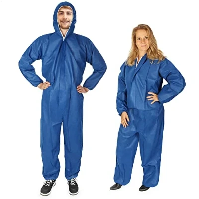 Bild av com four® 2x skyddsdräkt med huva och dragkedja trelagers målaroverall one size höjd från 160 till 200 cm skyddskläder (2 stycken blå)