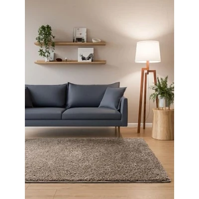 Bild av Interiyou matta med lång lugg Sofia 80 x 150 cm brungrå fluffig och enfärgad tvättbar halkfri mjuk