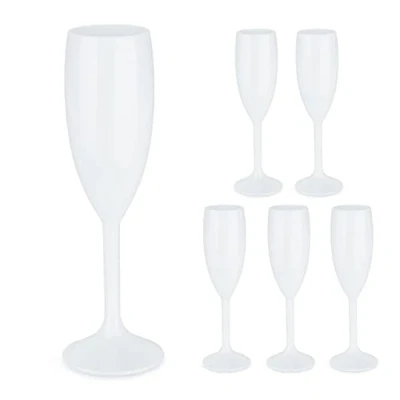 Bild av Relaxdays Champagneglas plast, set om 6, okrossbara och BPA fria, återanvändbara champagneglas, 160 ml, champagnekoppar, vit