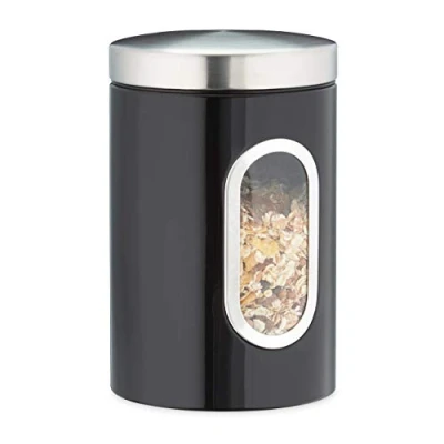 Bild av Relaxdays Förvaringsburk, lock, visningsfönster, 1,4 l, för kaffe, mjöl, pasta, förvaringsburk kök, metall, svart, 17 x 11 cm