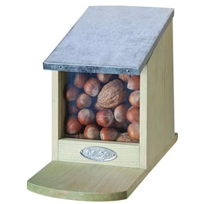 Bild av Esschert Design Foderstation, foderstation för ekorrar med metalltak, vikbart lock, utan nötter, ca 12,2 cm x 23 17,5