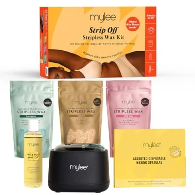 Bild av Mylee Strip Off Wax Kit, Professionellt hårborttagningsset med digital vaxvärmare och hårt remslöst vax för ansikte, kropp, bikini mer, smärtfritt, avdragbart varmt vax, salongskvalitetshemvaxning