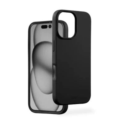 Bild av Hama fodral för iPhone 16 (mobilskal, stötsäkert, reptåligt, elegant skyddsfodral baksida, mjuk, smal, mjuk yta, trådlös laddning kompatibel) svart