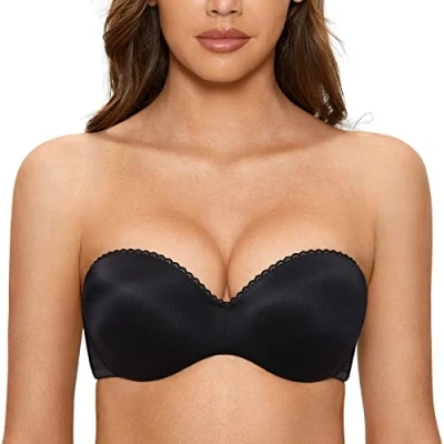 Bild av DOBREVA Dam axelbandslös push up bh bygel, kupor, bandeau bh, svart, 70B