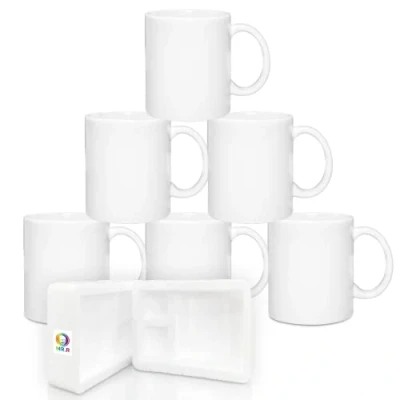 Bild av MR.R sublimering tomma diskmaskiner vita keramiska kaffemuggar 3,25 dl blank keramik klassisk drickmugg med handtag för mjölk te cola vatten, 6 st