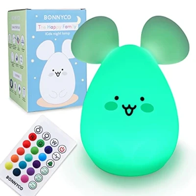 Bild av Nattlampa för Barnen med Fjärrkontroll, Touch Kontroll i 16 Färger BONNYCO LED Lampa timer Silikon 100% BPA Fri Baby Mus Välkommen Till Världen Present &amp; Födelsedagspresent