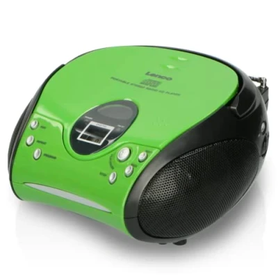 Bild av Lenco SCD24 CD spelare för barn radio stereosystem bombox FM radiomottagare spårminne 2 x 1,5 W RMS effekt AC och batteriström grön svart